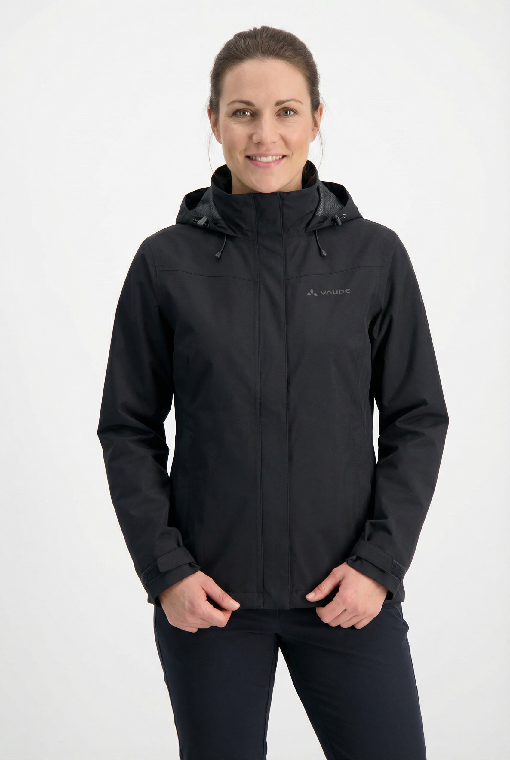 Regenjacke VAUDE "SE WO SAFIEN 2L RAIN JACKET", Damen, Gr. 42, phantom blac, Obermaterial: 100% Polyester. Futter: 100% Polyamid. Netzfutter: 100% Polyester, normal, Jacken Regenjacke, Übergangsjacke Image