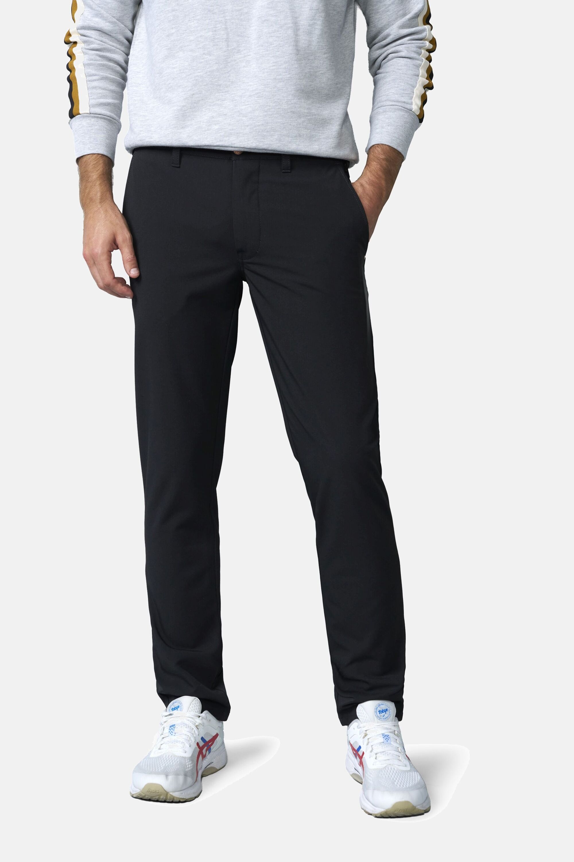 Chinos MEYER "M5 Move 9-6196", Herren, Gr. 33, Länge 32, schwarz, 68% Polyester, 28% Viskose, 4% Elasthan, unifarben, regular fit lang, Hosen, in Regular Fit, M5 Serie Image