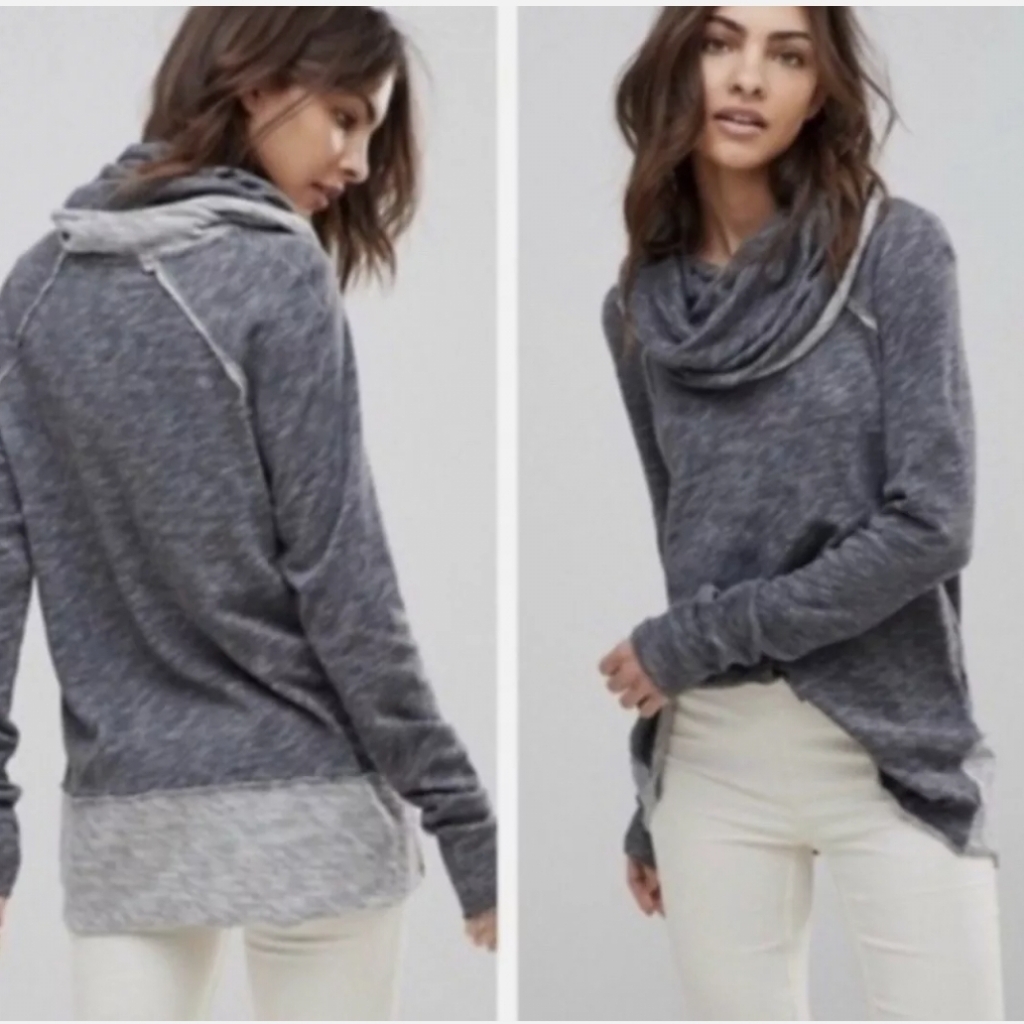 Free People Sweaters | Fp Beach Free People Cocoon Cowl Neck Two Body Pullover Sweater One Size Gray | Color: Gray | Size: One Size