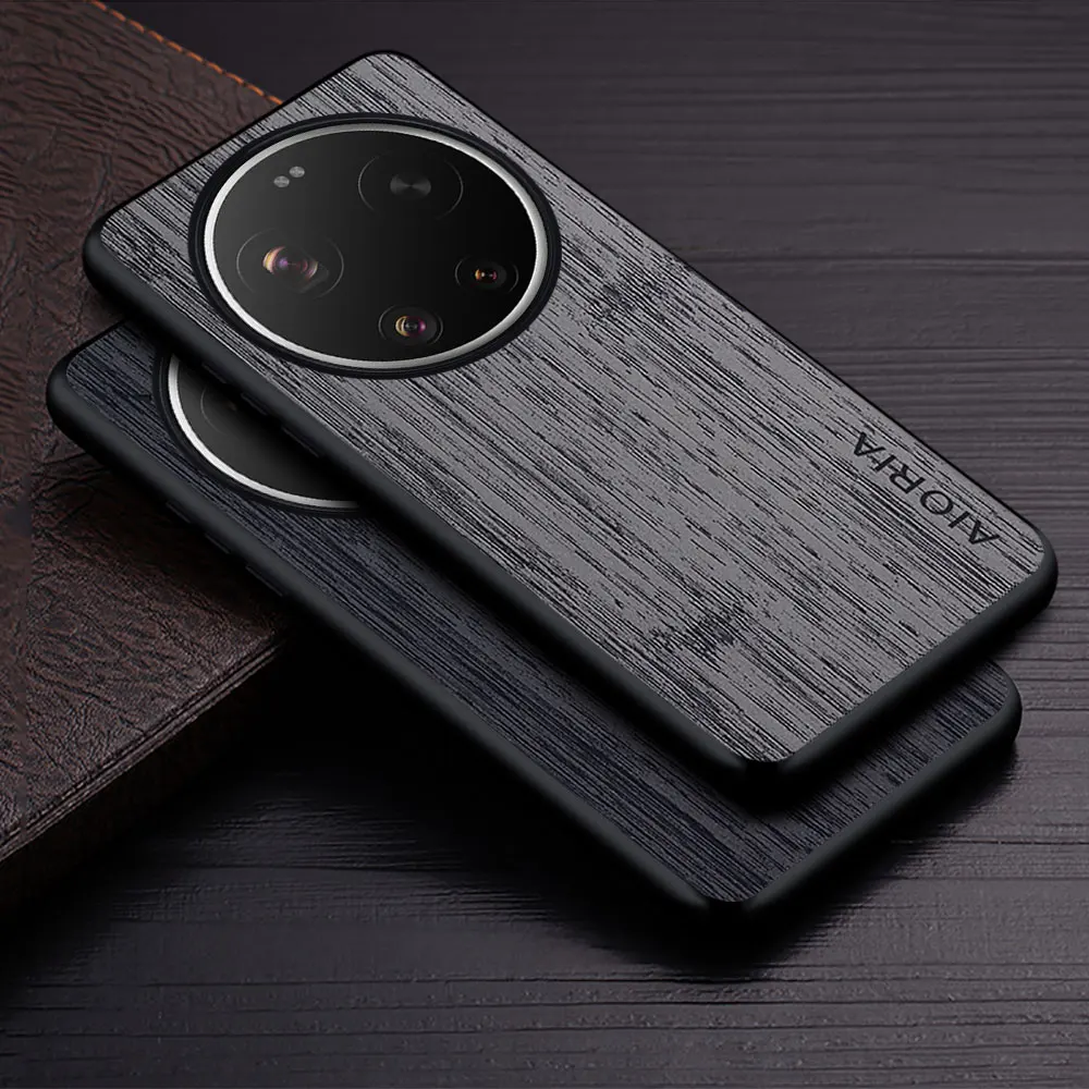 Custodia per Xiaomi 17 Ultra Pro Max 14 Pro, cover in pelle con motivo in legno di bambù, custodia di lusso per Xiaomi 17 Pro Max