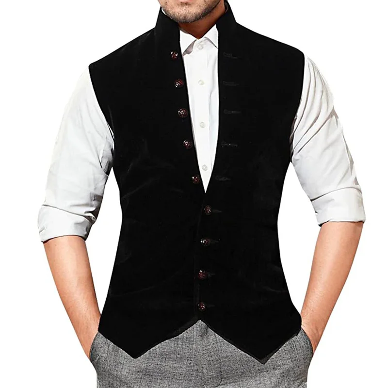 Gilet da uomo in velluto colletto rialzato monopetto gilet da sposo da sposa gilet Steampunk senza maniche Slim Fit per uomo gilet
