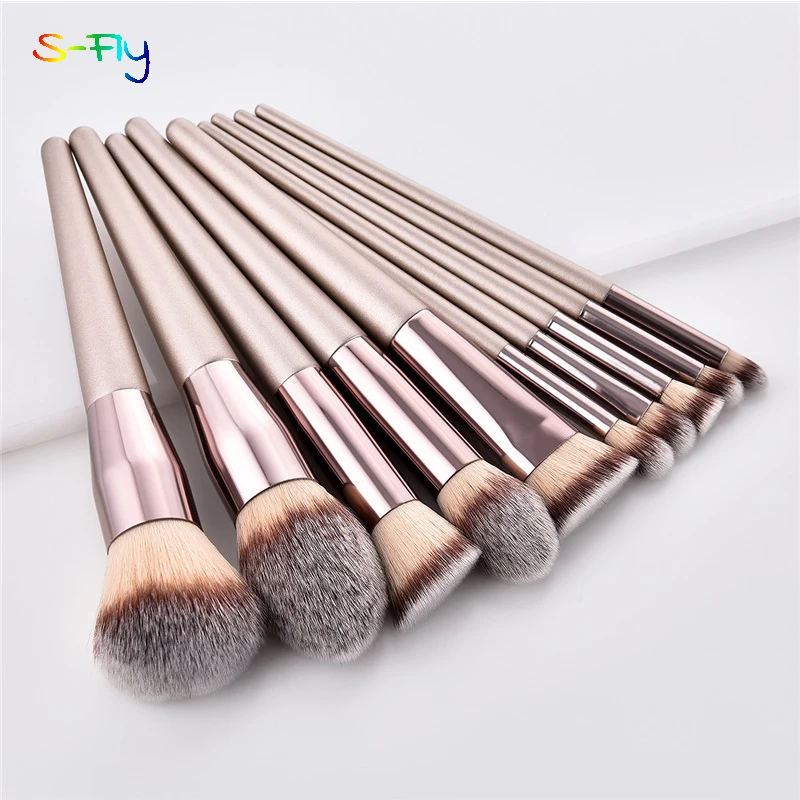 4/10 pezzi set di pennelli per trucco champagne per fondotinta cosmetico in polvere fard ombretto kabuki miscelazione pennello per trucco strumento di bellezza