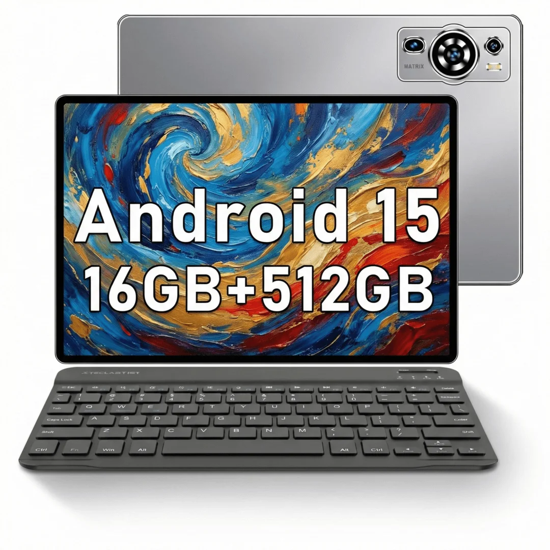 UXD Android 15 Tablet 10,1-Zoll-IPS-Display, 16 GB RAM, 512 GB ROM + 1 TB erweiterbarer Speicher, 4G LTE/WiFi, Octa-Core-Prozessor, 6000-mAh-Akku, Maus, Tastatur, Stylus, Schutzhülle und komplettes Image