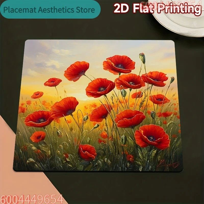 2D FLACHDRUCK Lebendiges Rotes Mohnfeld-Muster Waschmaschinen-Schutzmatte, Modische Moderne Waschmaschinen-Schutzmatte Image