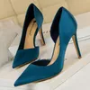 BIGTREE Schuhe Sexy Frau Pumps Schwarz Blau Splitter Frauen Heels Silk High Heels Frauen Schuhe Stiletto Heels 9,5 Cm Damen schuhe