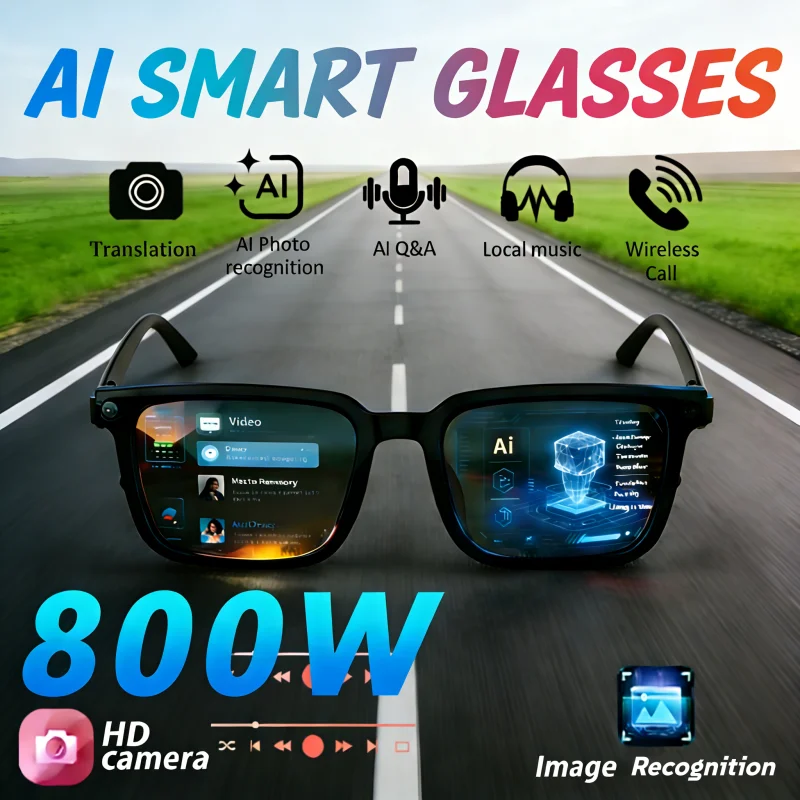 2026 Neue 8K HD KI-Smart-Brille für Herren mit Chat GPT, 800MP Kamera, Bluetooth-Anruffunktion, KI-Übersetzung, Sprachassistent-Steuerung, Sonnenbrille für Damen Image