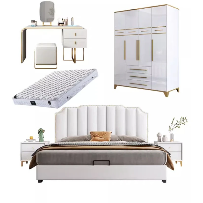 Weiße Bettdecken-Sets, Doppelbetten, Kleiderschränke, Kingsize-Betten, Schlafzimmer-Sets, Komplette Luxus-Schlafzimmerausstattung, Camas Y Muebles, Wohnmöbel Image
