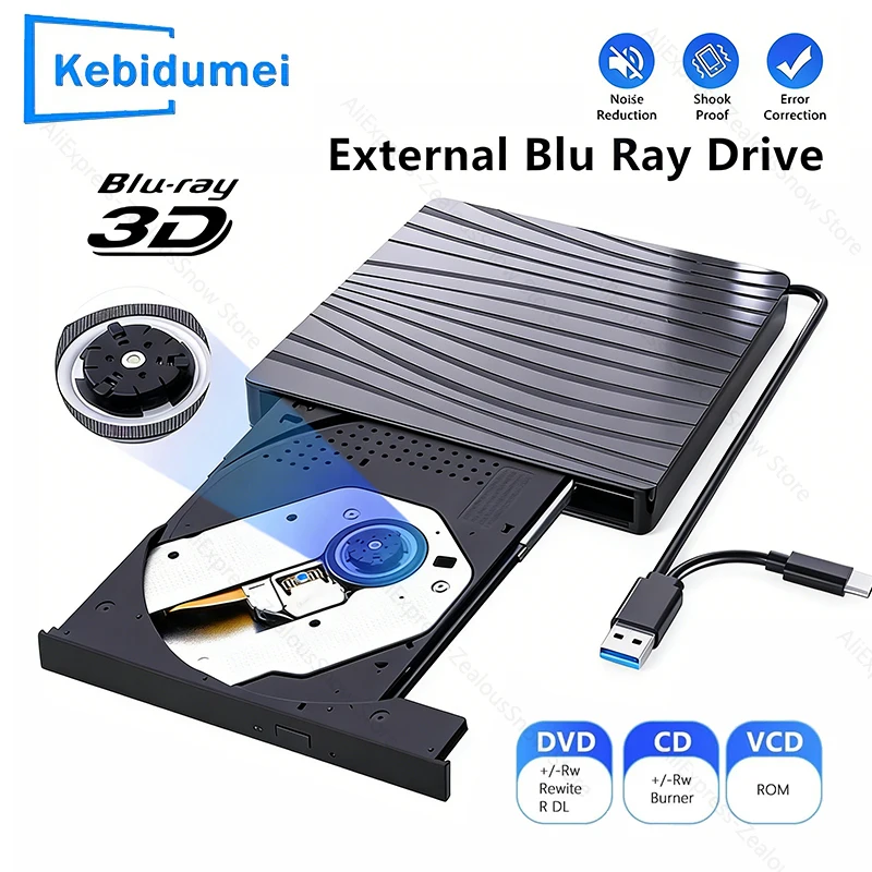 Externe optische Laufwerke DVD RW CD-Brenner/-Leser USB 3.0 Typ C CD-Player für PC Laptop Desktop Tragbarer DVD-Brenner/-Recorder Image