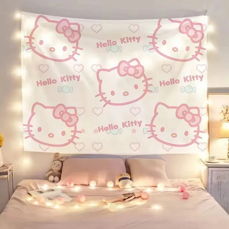 Cartoon Niedlicher Hello Kitty Druck Wandteppich Schlafzimmerdekoration Feier-Hintergrunddesign Kawaii Anime Kinderzimmerdekoration