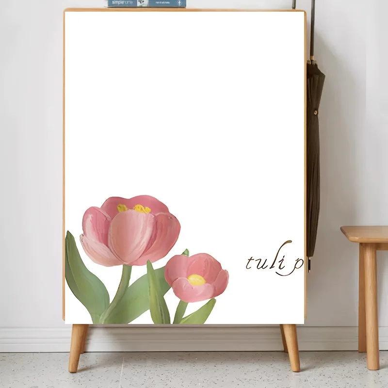 VIKAMA Vorhang im ländlichen Stil mit Tulpenmuster, Staubschutzvorhang für offene Schränke, dekorativer Vorhang für Esszimmerschränke, Heimdekoration Image