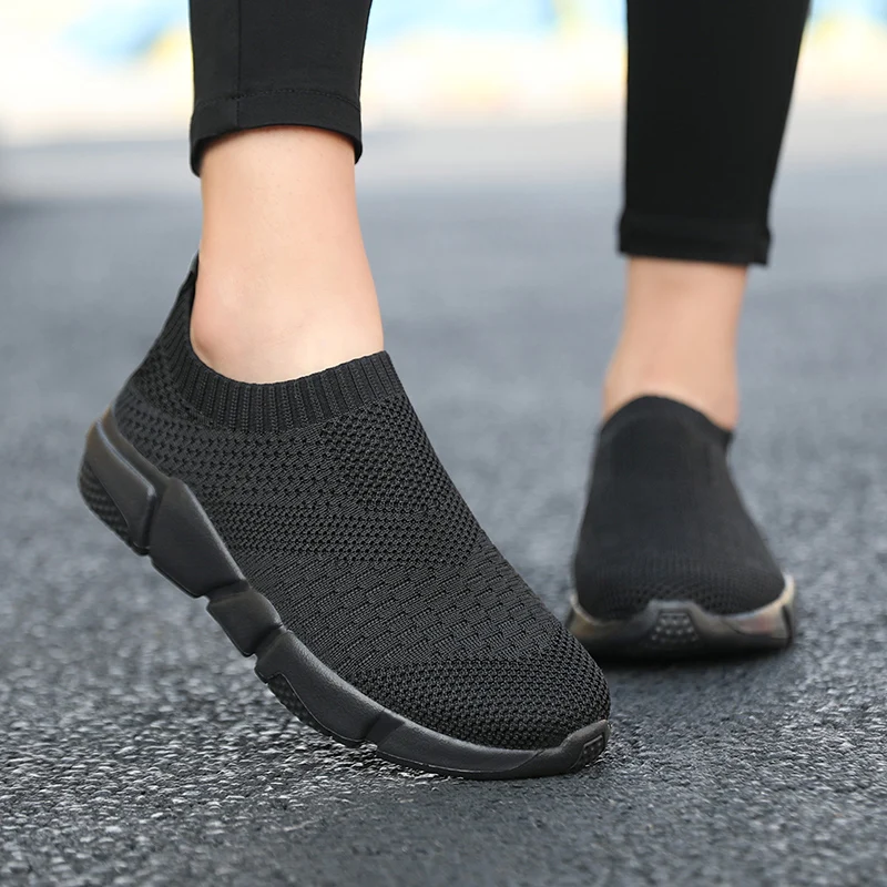 Basquettes Chaussures Femme À Tricoter Chaussette Baskets Femmes Sans Lacet Plat Dames Chaussures de Marche Femme Mocassins Tennis Famela Grande Taille basket femme chaussure femme chaussures plates