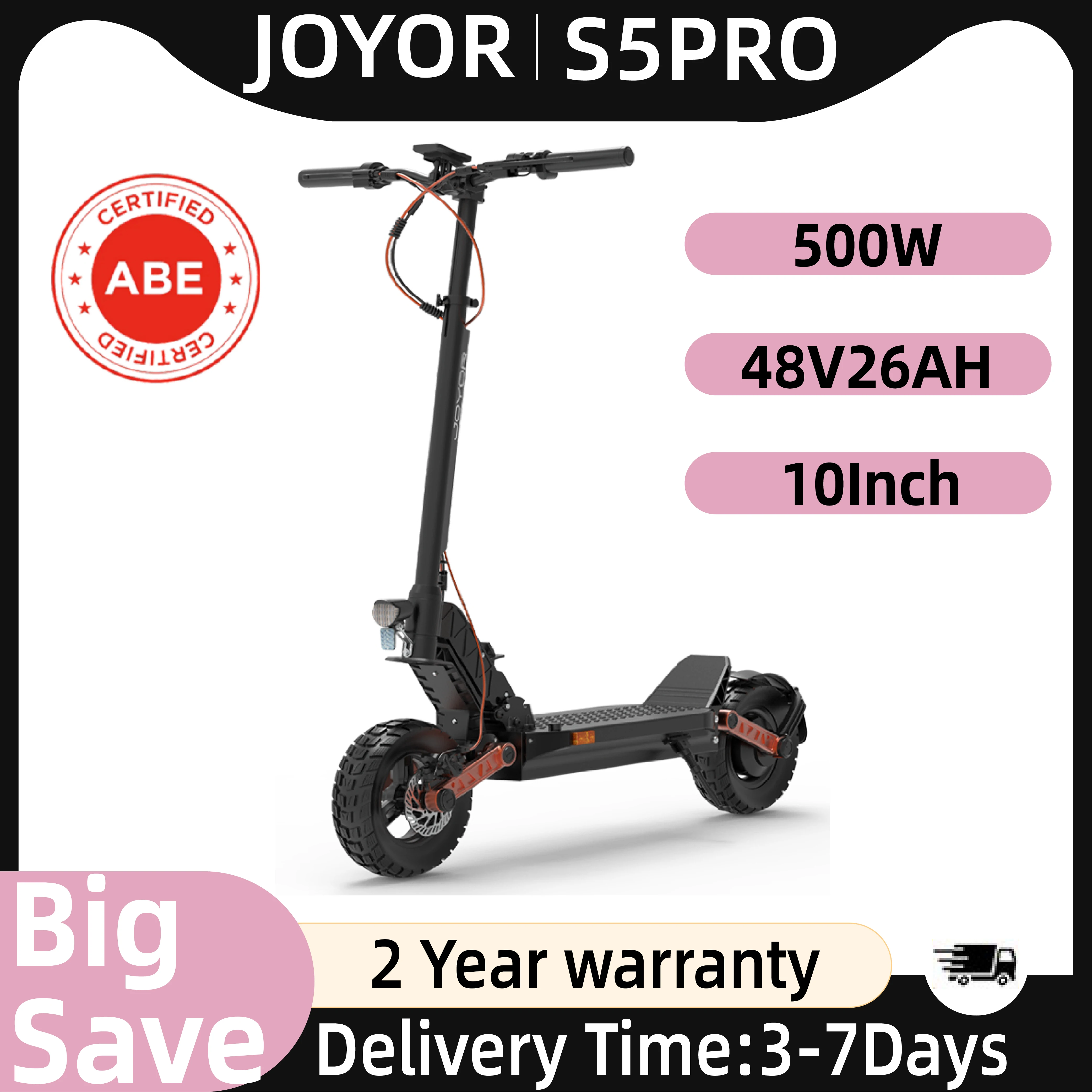 JOYOR S5 Pro (ABE-Zertifizierung) Elektroroller 10-Zoll-Reifen 48V 26Ah Akku Erwachsenen E-Scooter 500W Motor 20km/h City E-Scooter Image