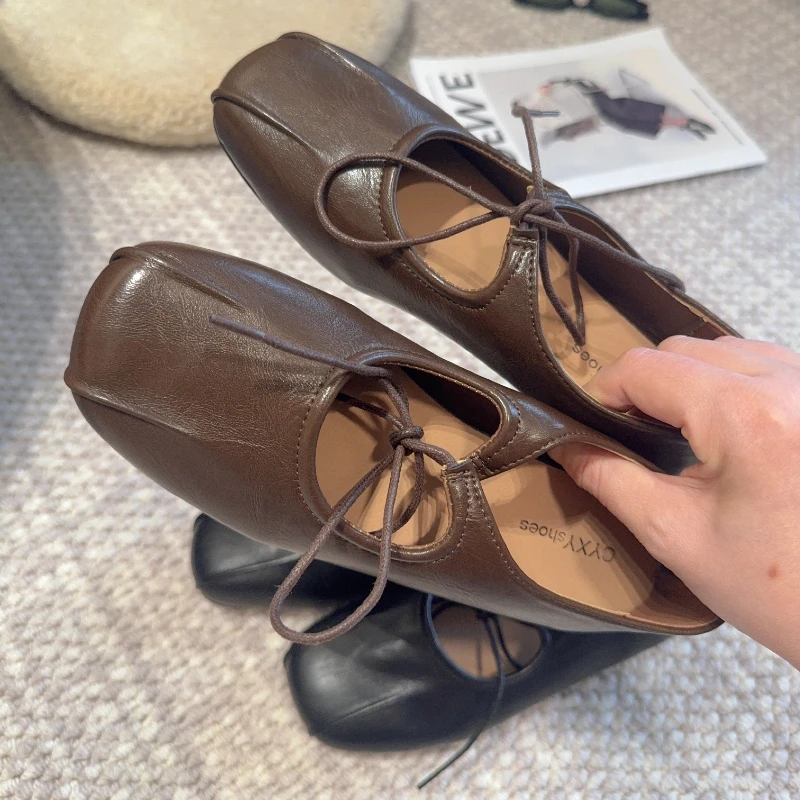 Vintage Frühlings-Damenschuhe im Mary-Jane-Stil, Komfortable Schuhe mit Weicher Sohle, Lässige Flache Leder-Ballerinas für den Alltag