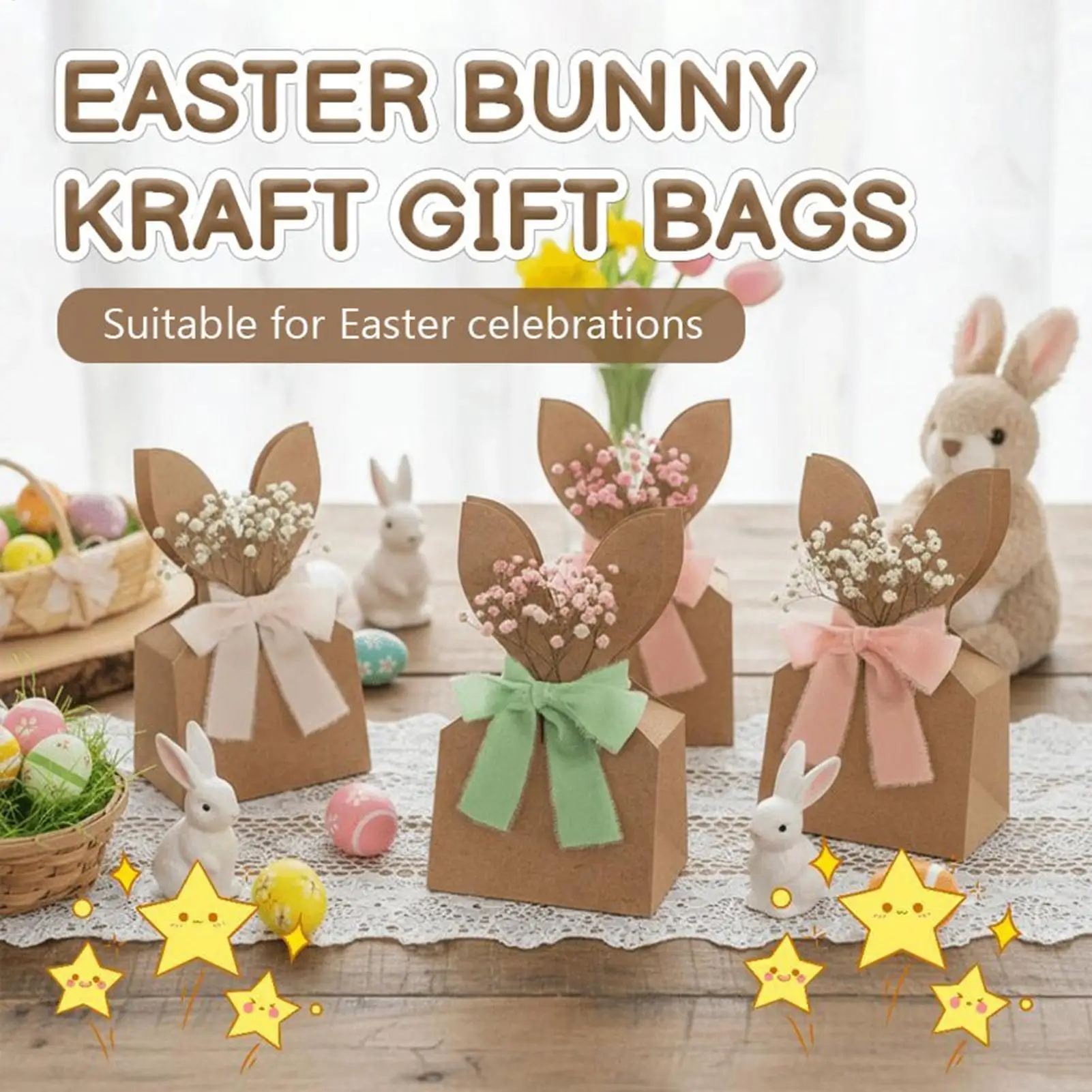 Oster-Beutel für Kinder, 24 Stück, wiederverwendbar, zum Selbermachen, niedliche kleine Frühlings-Osterbeutel, Süßigkeitenhalter für Jungen und Mädchen, Partygeschenke für die Feiertage Image