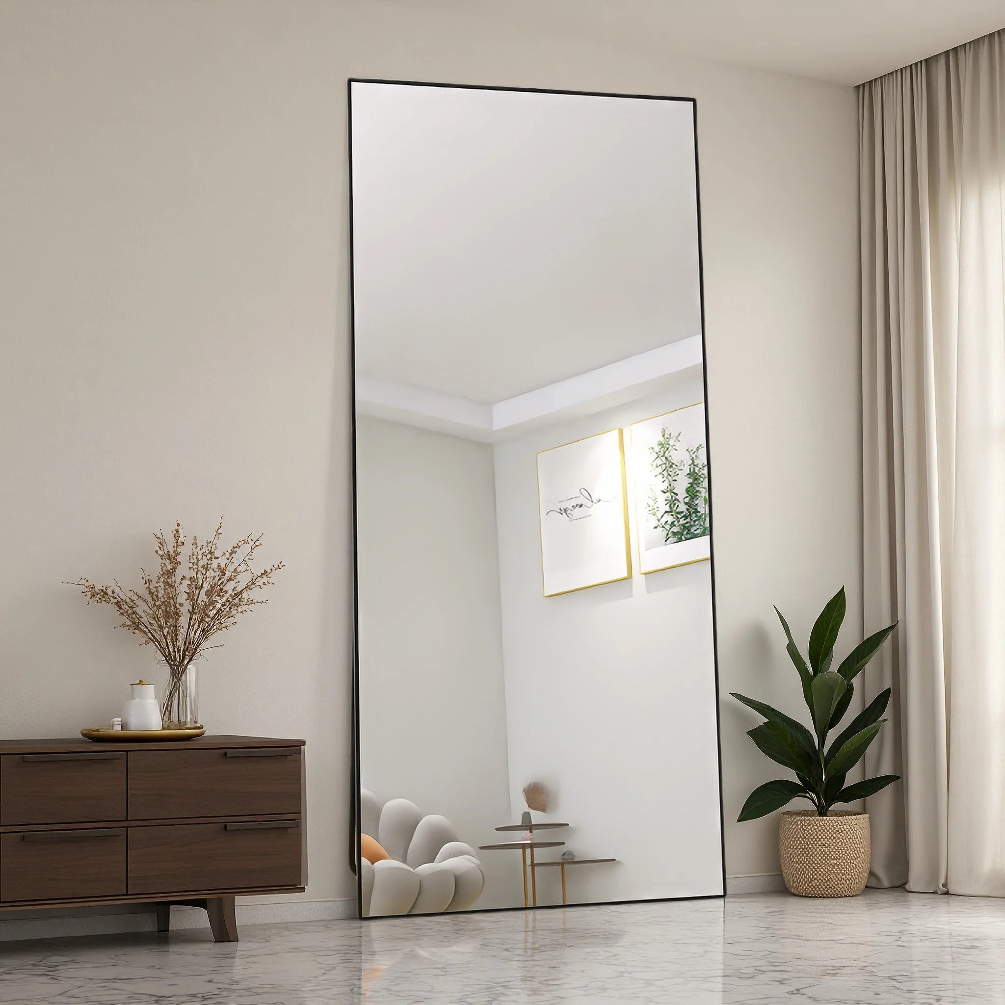 Superaly 180x80cm Großer Ganzkörperspiegel, Hochauflösender Standspiegel, Schminkspiegel, für Begehbaren Kleiderschrank, Schwarz