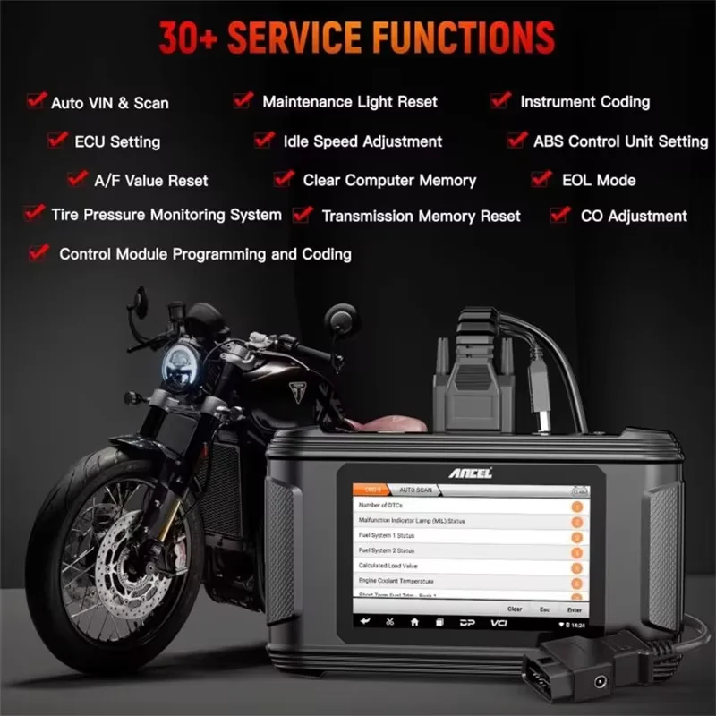 Motorrad-Diagnosegerät OBD2-Scanner ANCEL MT510 Alle-Systeme-Scan Codeleser ECU-Codierung Programmierung TPS-Service-Reset Image