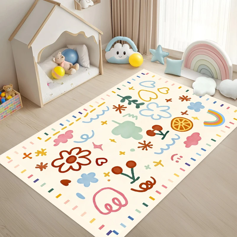 Kinderteppich Bodenmatte Heimdekoration Kinderzimmer Teppich Cartoon-Wolkenmuster Abstrakter Kunststil Spielbereich Teppich