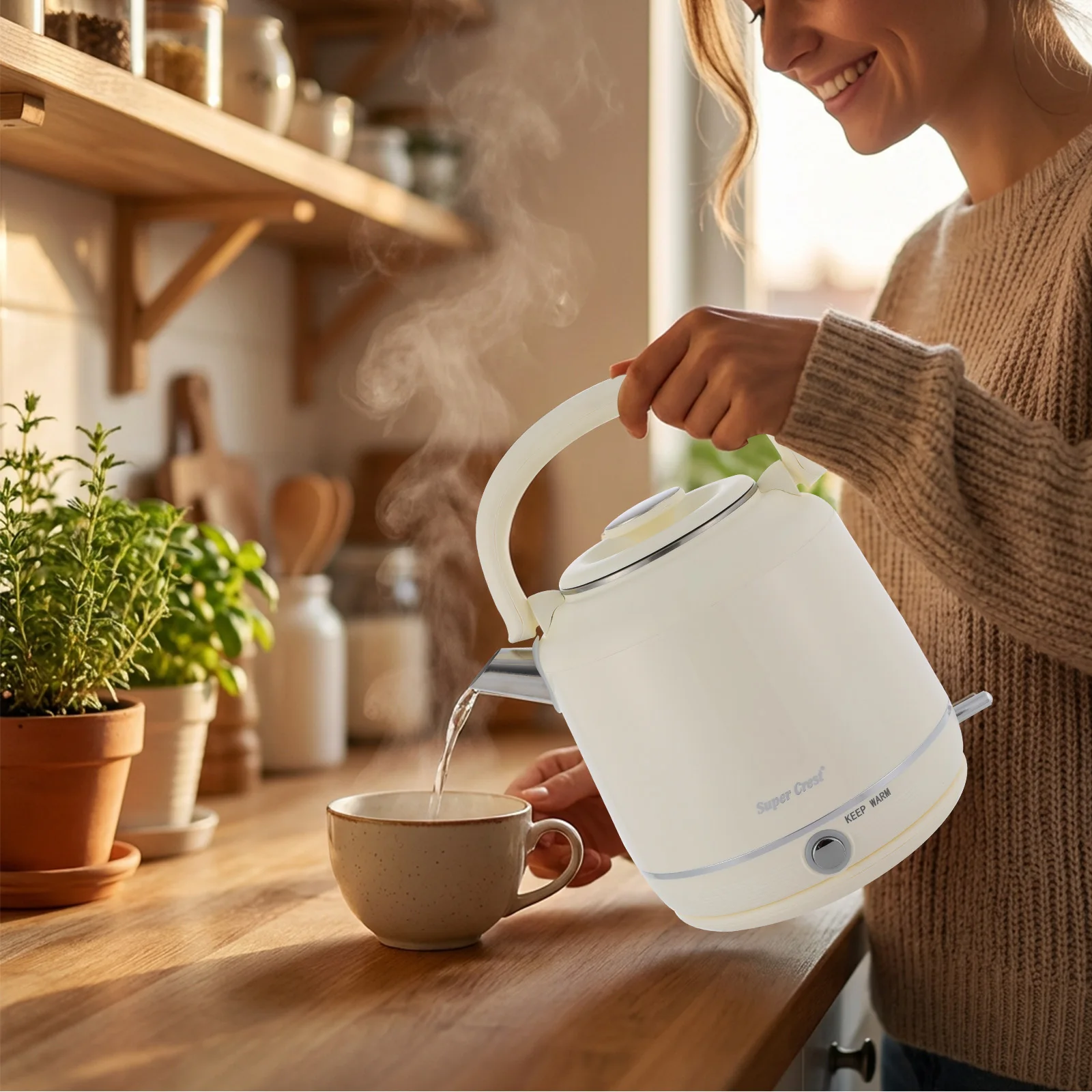Edelstahl-Wasserkocher, 2,5L Großvolumiger Elektrischer Wasserkocher, 1800W Haushalts-Wasserkocher für Zuhause, Küche, Büro Image