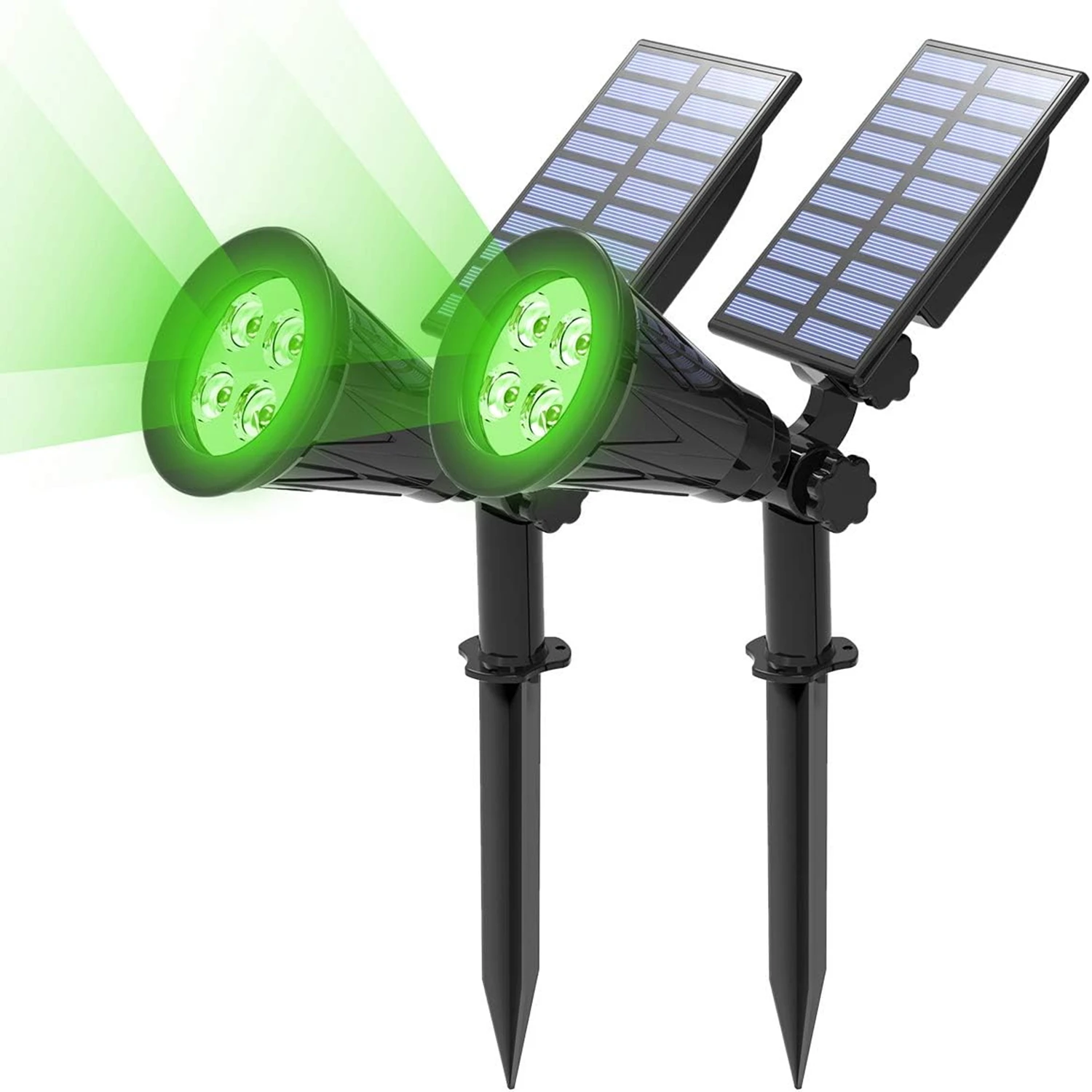 2er-Pack grüne LED-Solarleuchten, Solarstrahler, IP65, wasserdicht, Solar-Wandleuchte, Solar-Gartenleuchte, Solarlampe für den Außenbereich