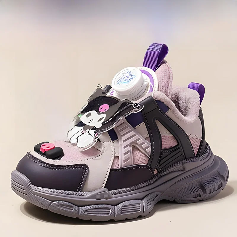 Kids'Casual Schuhe Turnschuhe Cartoon Kuromi PU Leder Frühling Schuhe Für Mädchen Anti-slip Dicken Boden Lila Schuhe Größe 27-39