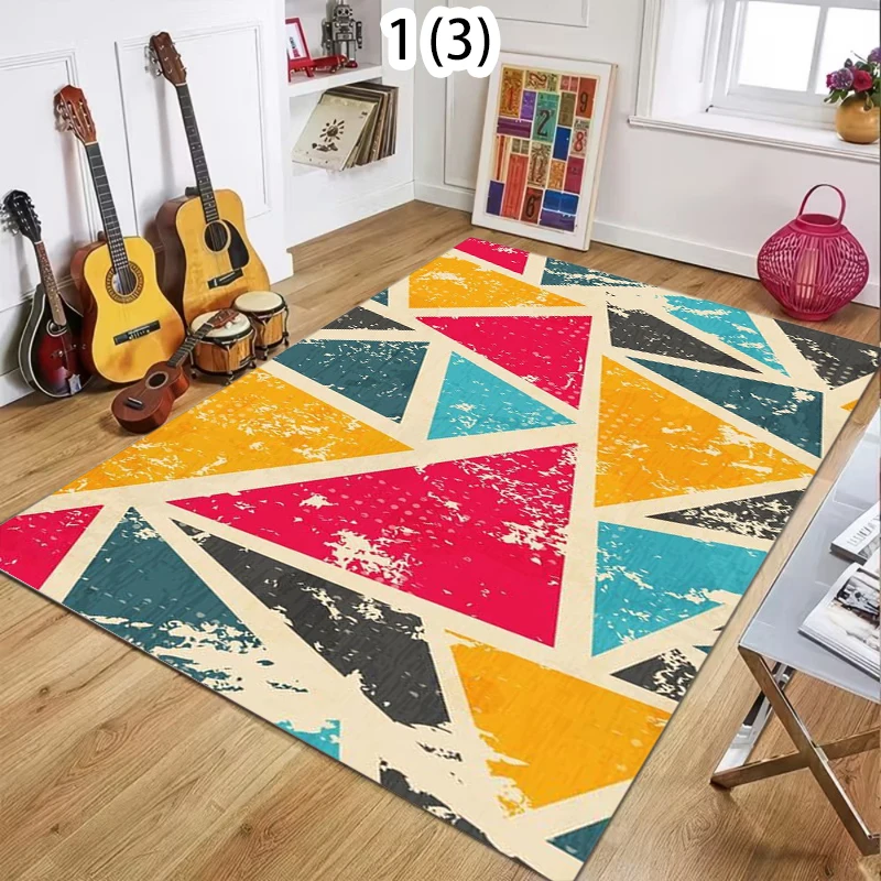 Grunge-Teppich mit geometrischem Graffiti-Muster, Teenager-Schlafzimmer-Dekoration, rutschfeste Wohnzimmer-Bodenmatte, waschbare Wohnungsmatte, Geschenk für Retro-Kunstliebhaber Image