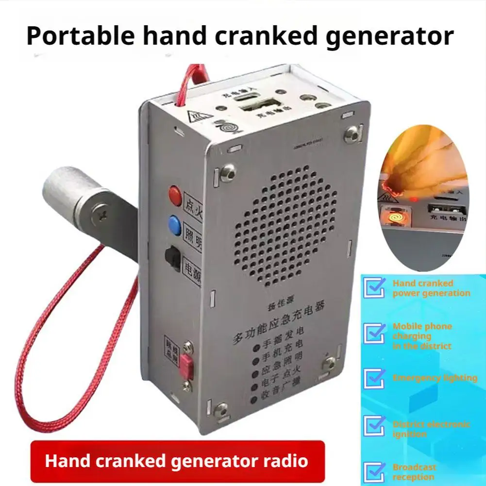 Tragbarer Handkurbel-Notfallgenerator Multifunktional mit Radio LED-Taschenlampe USB-Ladegerät Elektronischer Zünder Überlebens-Stromversorgung Image
