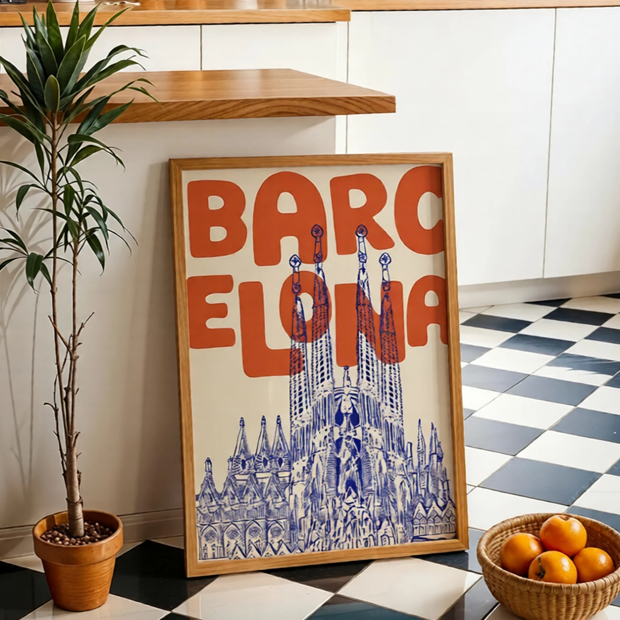 Barcelona Reiseplakat, Spanien, Wandkunst, Druck, Leinwandgemälde, Poster, Bild für Wohnzimmer, Schlafzimmer, Esszimmer, Heimdekoration