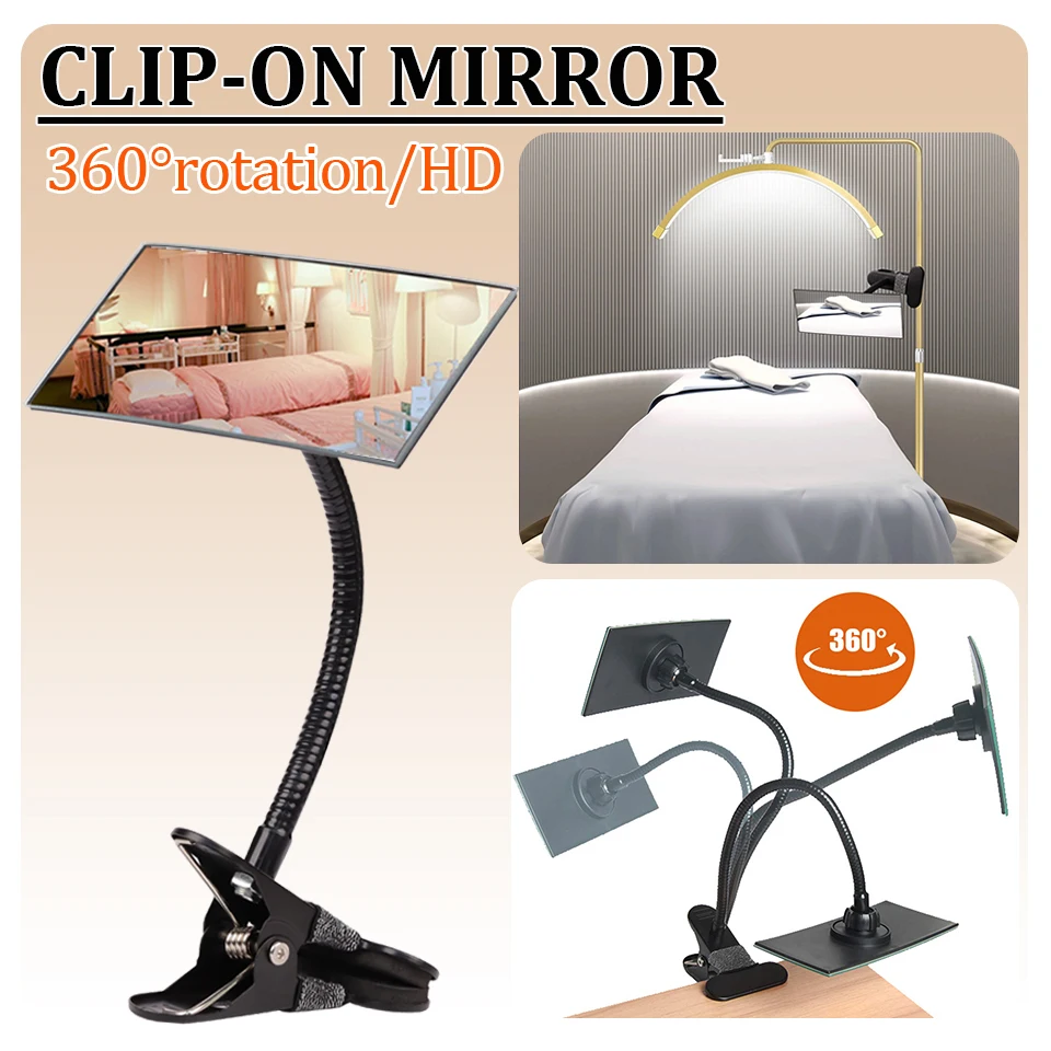 Clip On Schreibtisch Büro Schminkspiegel 360° ° Rotation/HD-Kosmetikspiegel, flexibler Clip-on-Spiegel zum Pfropfen von Wimpernverlängerungen Image