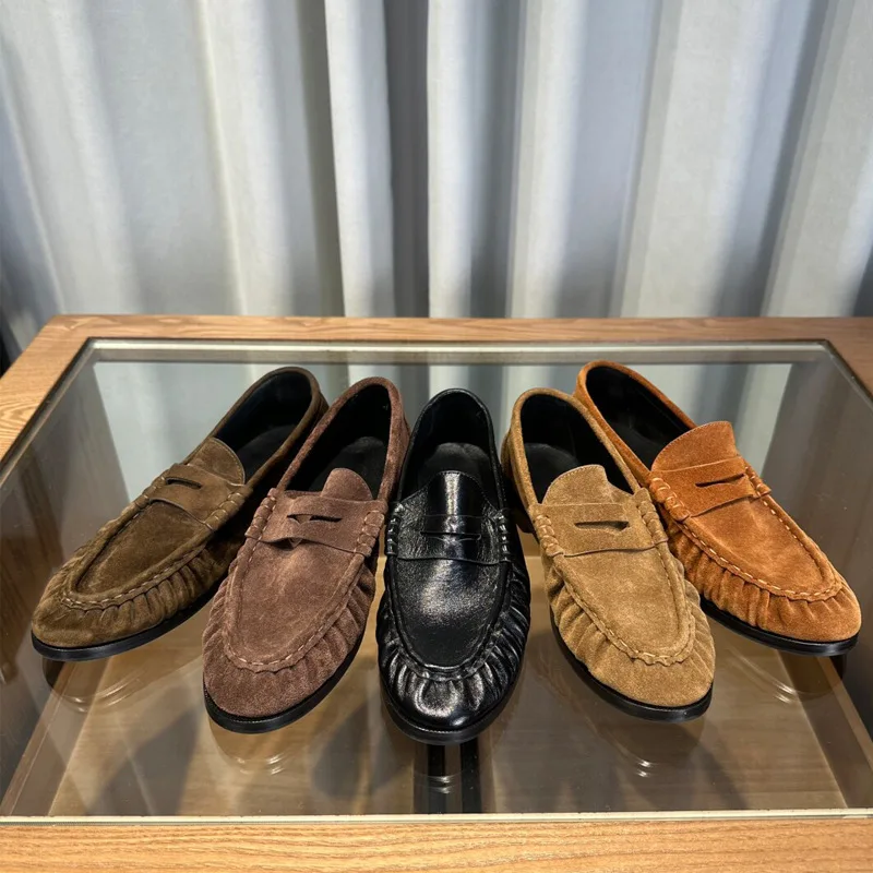 Retro Britische Spitze Slipper für Herren aus Wildleder, Bequeme Einzelschuhe in Braun, Lässige Lederschuhe, Flache Komfortschuhe für Männer Image