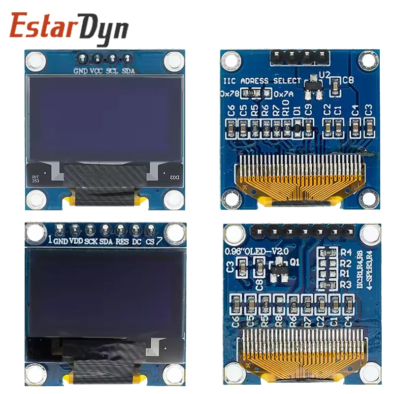 0,96 Zoll IIC SPI Serielles 7/4-Pin Weiß/Blau/Gelb Blau/Gelb OLED-Display SSD1306 12864 LCD-Bildschirmplatine für Image