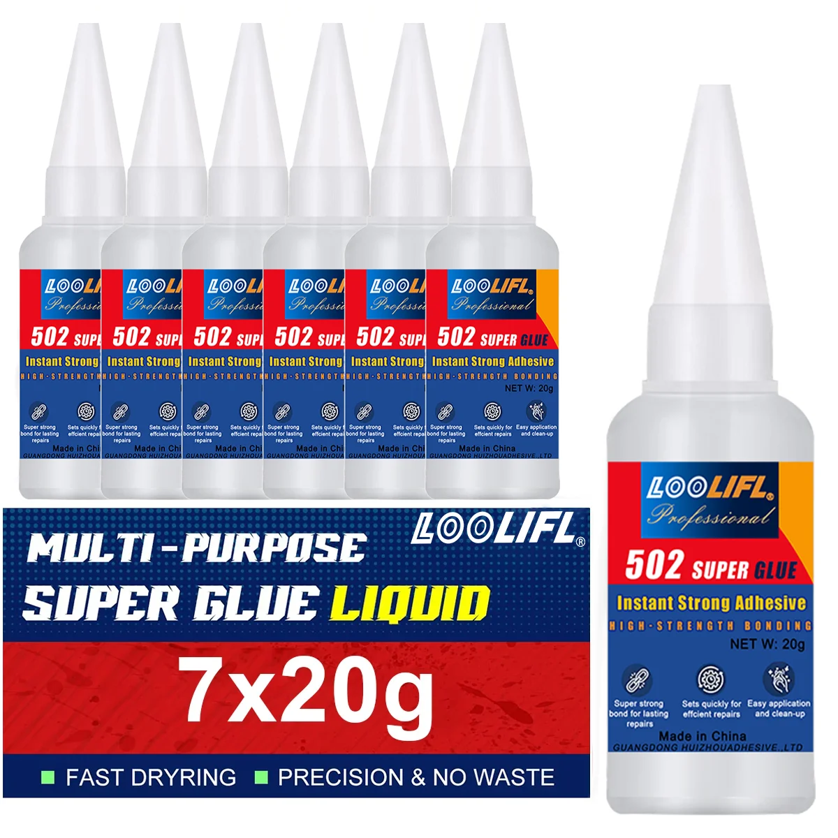 LOOLIFL 502 Superkleber, 1–7 Stück x 20 g, sofortiger, starker Klebstoff, Mehrzweck-Präzisionskleber für Kunststoff, Holz, Metall, Gummi, DIY-Reparatur