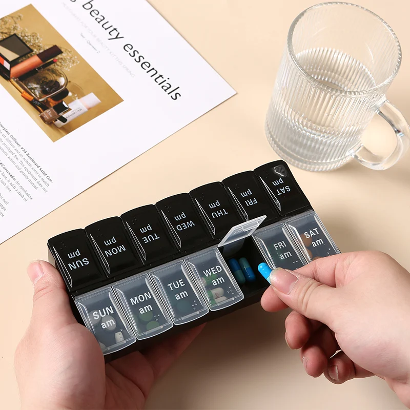 Pillendosierer für 7 Tage mit 14 Fächern, 2 Mal Täglich, mit Großen Fächern für Reisen, Vitamine, Medikamente, Fischöle Image
