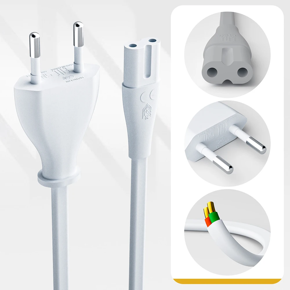 Premium-Euro-Netzkabel, TPE, 2-polig, EU zu Abbildung, 8 IEC C7-Netzkabel für XiaoMi PS5, PS4, Apple TV, Xbox Mac, Mini-Netzkabel Image
