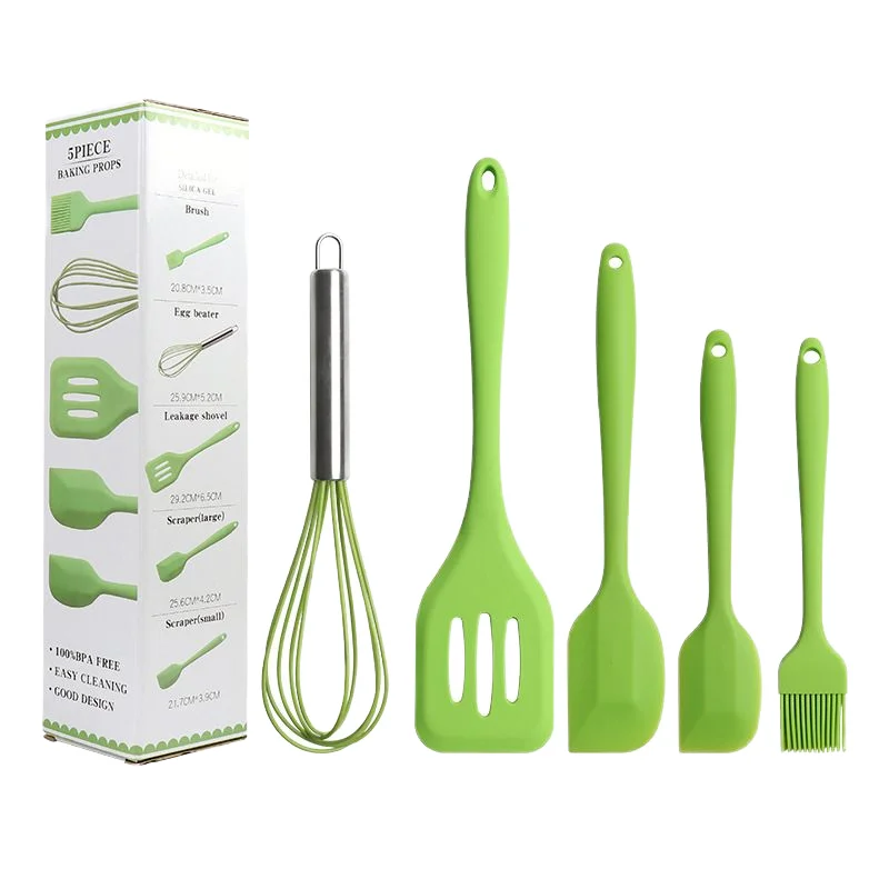 Set di spatole in Silicone 5 pezzi resistente al calore all'ingrosso in gomma Set di utensili da cucina in Silicone antiaderente Set di utensili da cucina