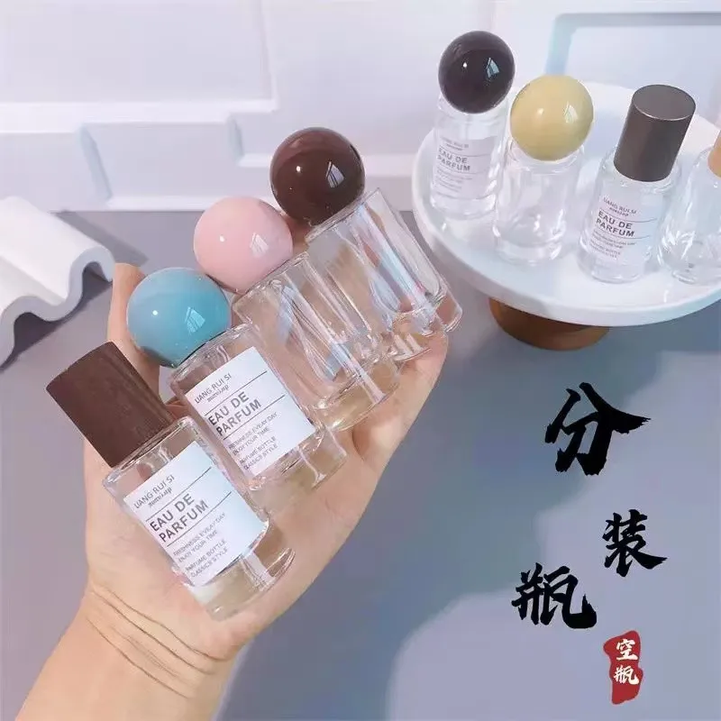 Flacone diffusore di profumo in vetro trasparente con fondo spesso di lusso vuoto 20ml con tappo rotondo in vetro con tappo rotondo ricaricabile flacone di profumo Spray