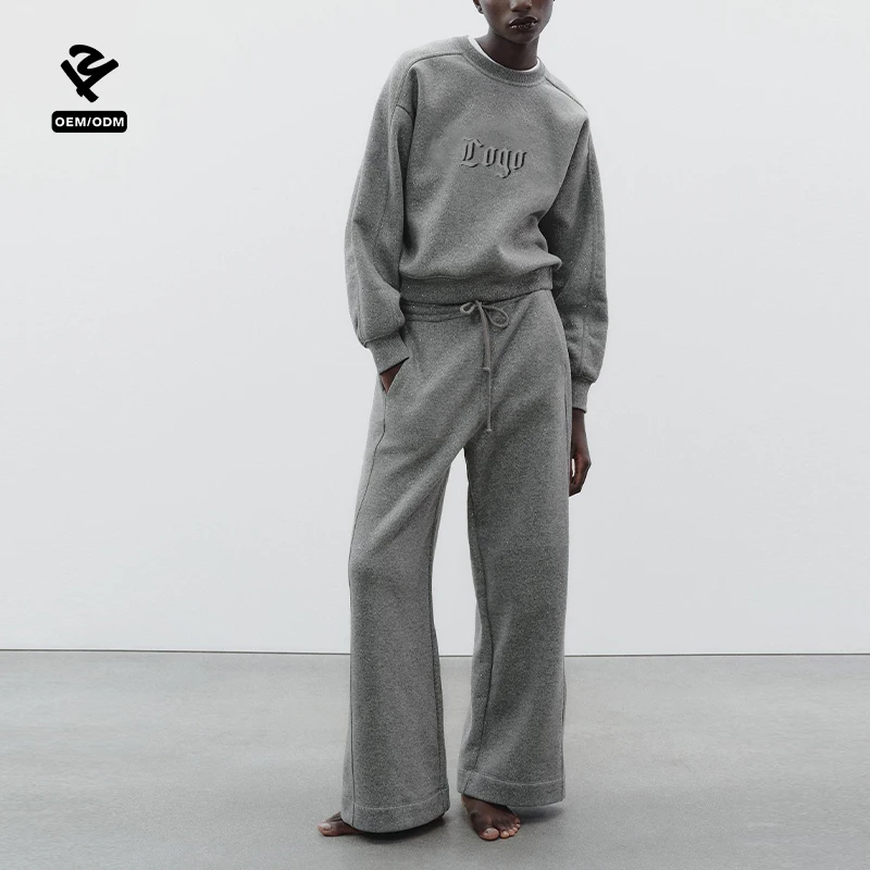 F5190 Set tuta in pile personalizzato da donna 2 pezzi felpa oversize e pantaloni larghi due pezzi Set abbigliamento donna