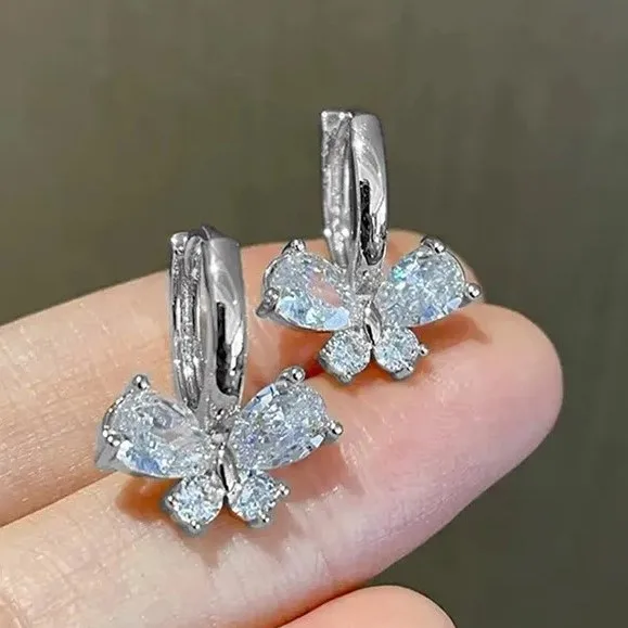 Huitan OEM squisita farfalla a forma di ZIrconia cubico orecchino da donna sposa argento/oro/oro rosa placcato orecchini a cerchio