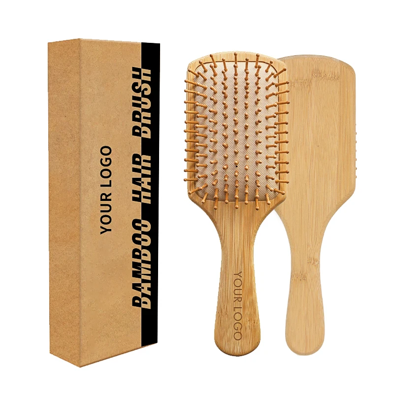 Cuscino d'aria in legno di bambù Paddle spazzola per capelli per donne uomini di bambù setole di massaggio districante spazzola per capelli