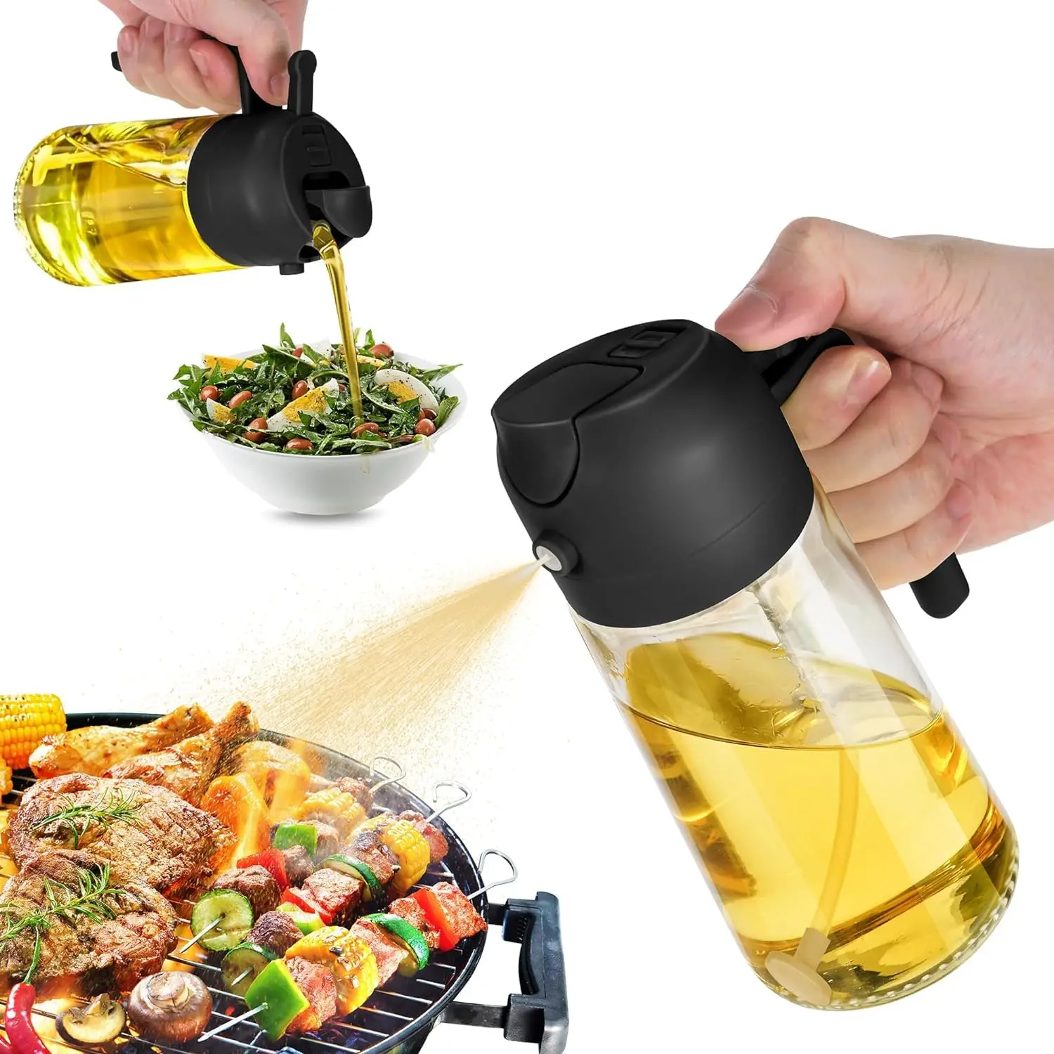 2 in 1 utensili da cucina articoli per la casa Dispenser olio bottiglia di vetro spruzzatore di Olive per cucinare olio d'oliva spruzzatore