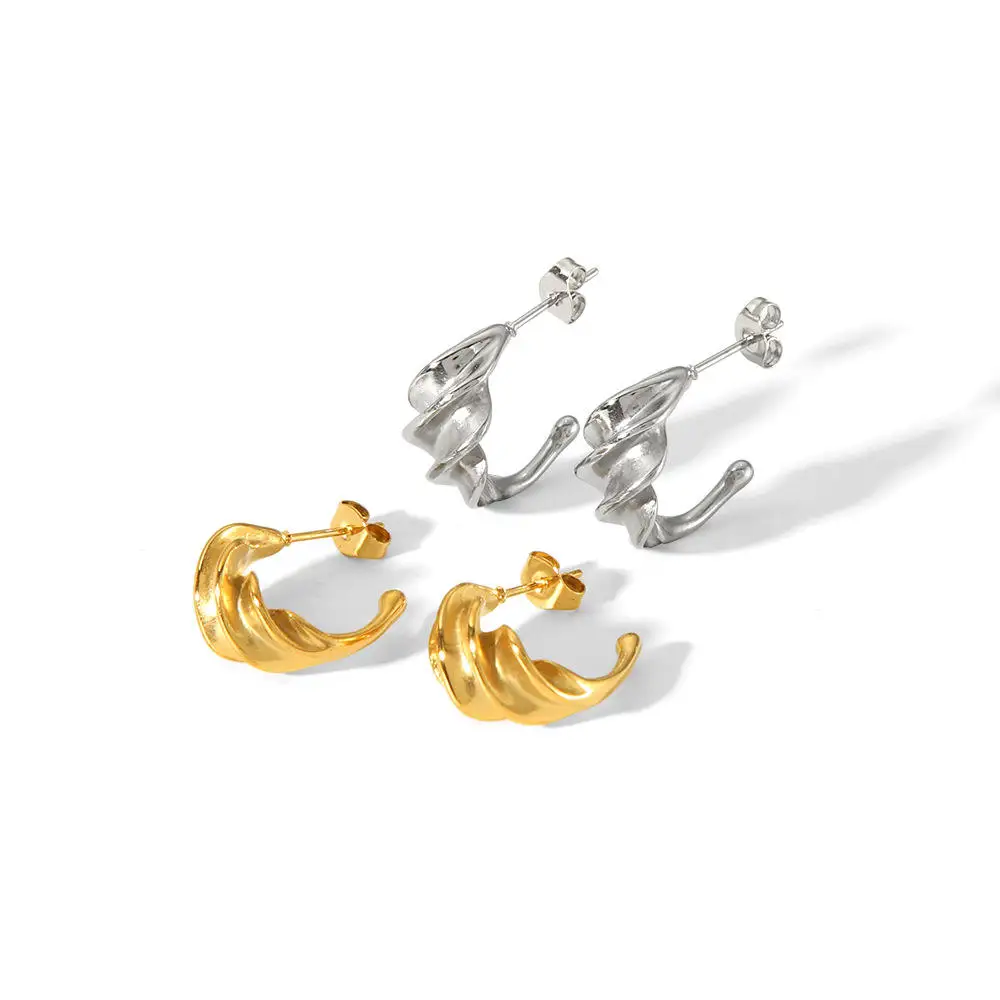 Fenny High End 18K placcato in oro all'ingrosso impermeabile moda irregolare torsione C cerchio in acciaio inox orecchino per le donne