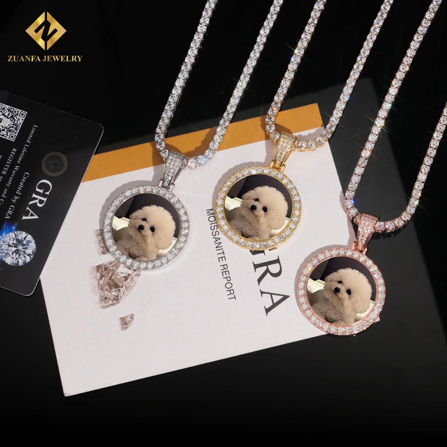 Nuovo prodotto Moissanite ciondolo foto 38mm 925 argento Sterling VVS Moissanite ghiacciato fuori Moissanite Pass diamante Tester GRA