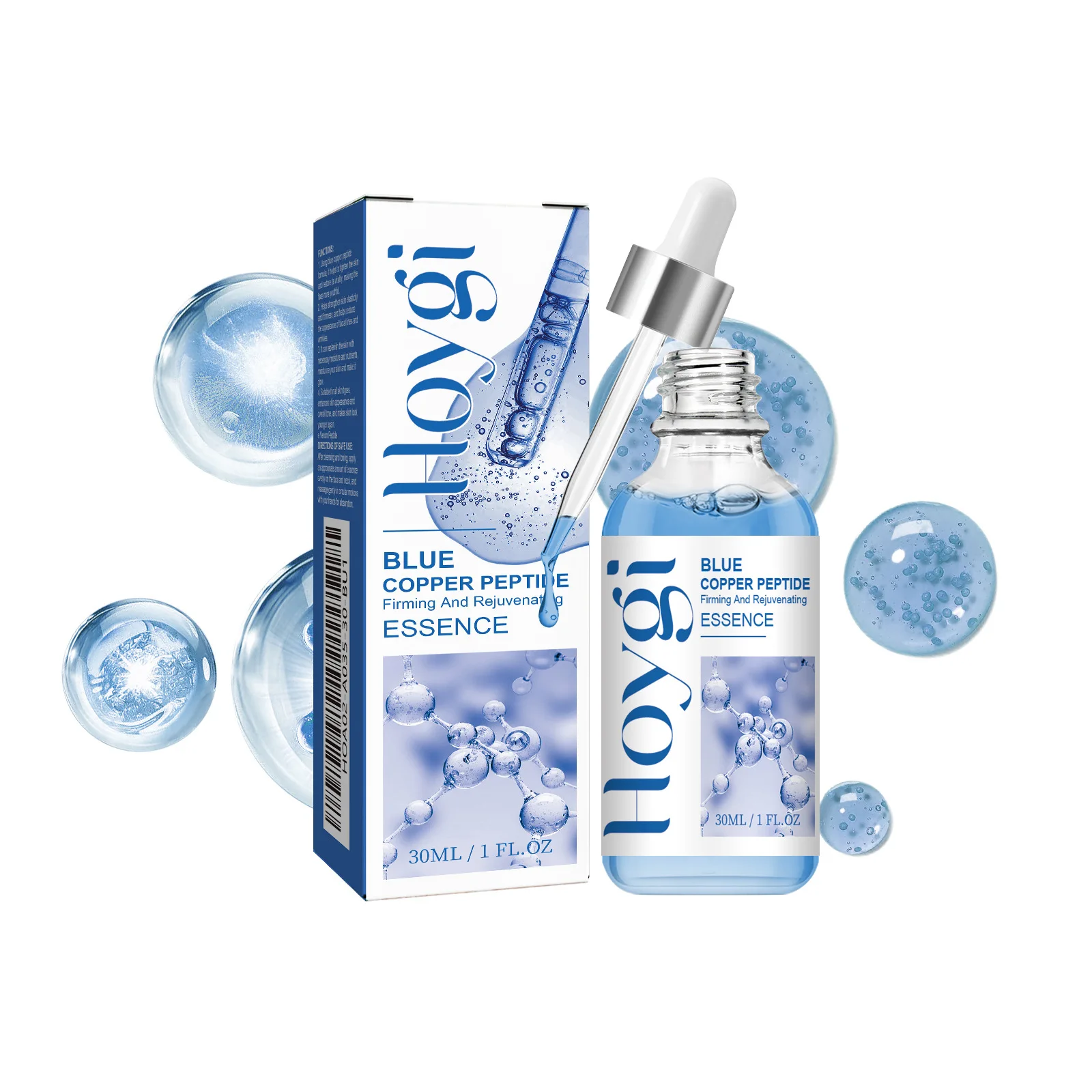 Commercio all'ingrosso HOYGI 30ml di rame blu Peptide siero viso a base di erbe per la cura della pelle idratante con sbiancamento e ringiovanimento del viso del corpo