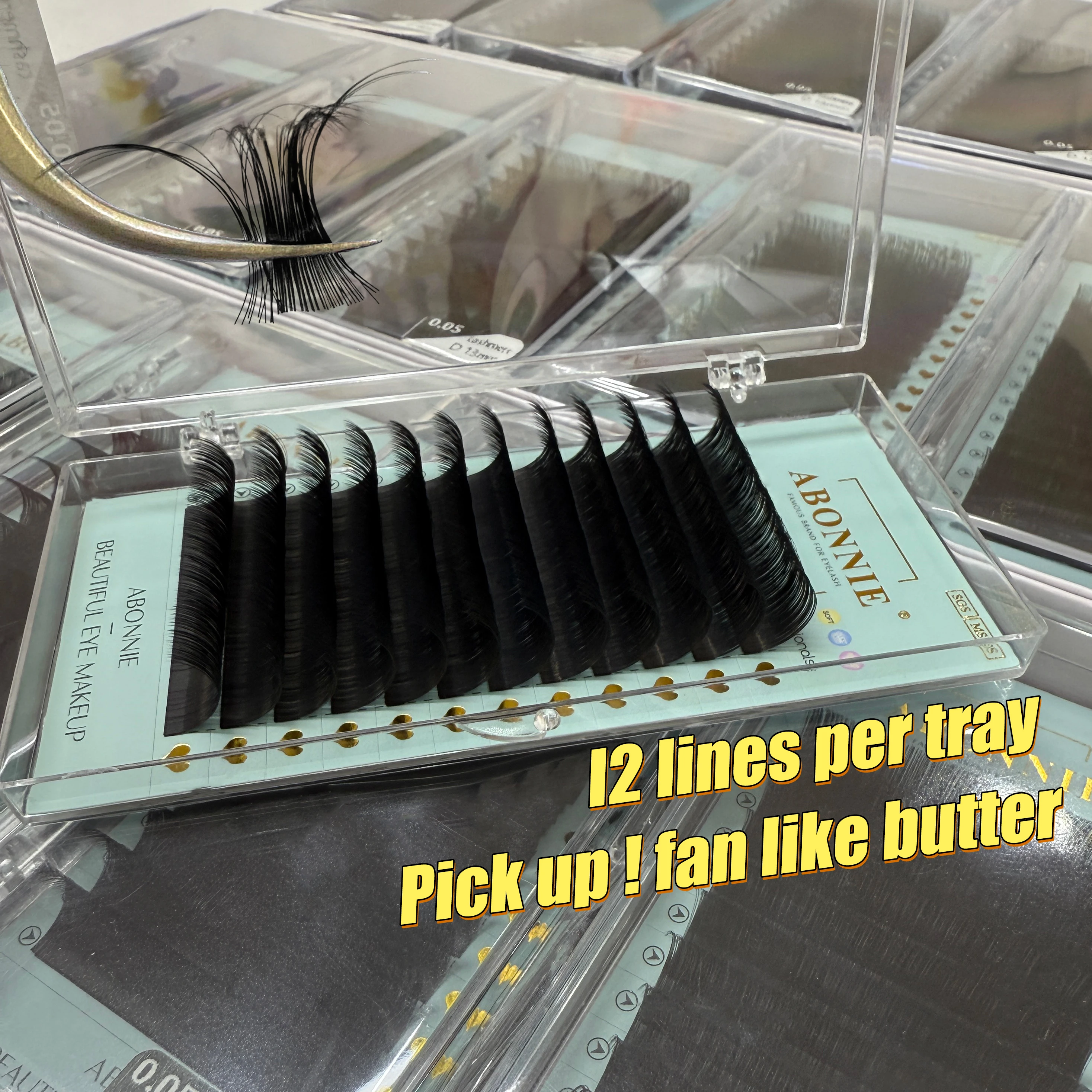 Abonnie ciglia extension all'ingrosso nero opaco Volume russo ciglia Cashmere extra nero ciglia vassoi Cashmere estensioni ciglia