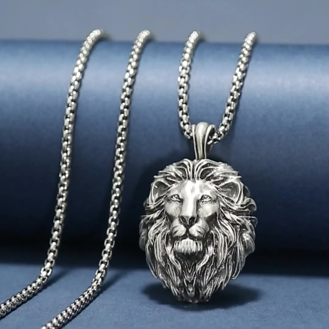 Collana con ciondolo con testa di leone di bellezza Punk in acciaio inossidabile da uomo color fast Vintage Hip-hop alla moda regalo di gioielli con animali da uomo