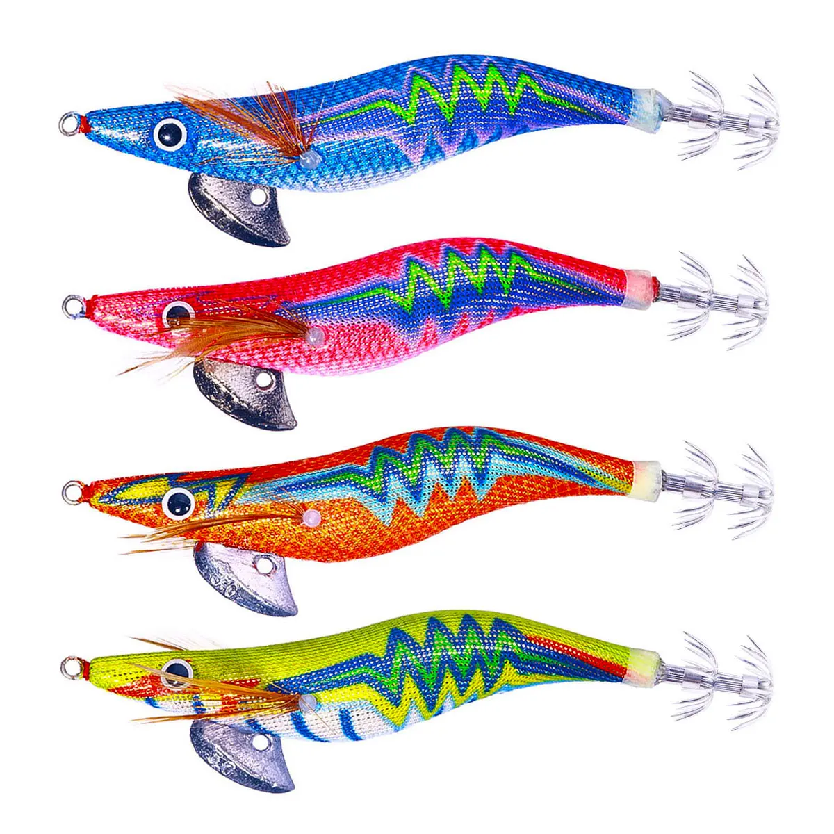 11.5cm 14.2g 30 Pezzi Hot Sale Egi Octopus Light Cloth Model Squid Jig Egi Wood Shrimp Squid Jig Hook Fishing Lure
