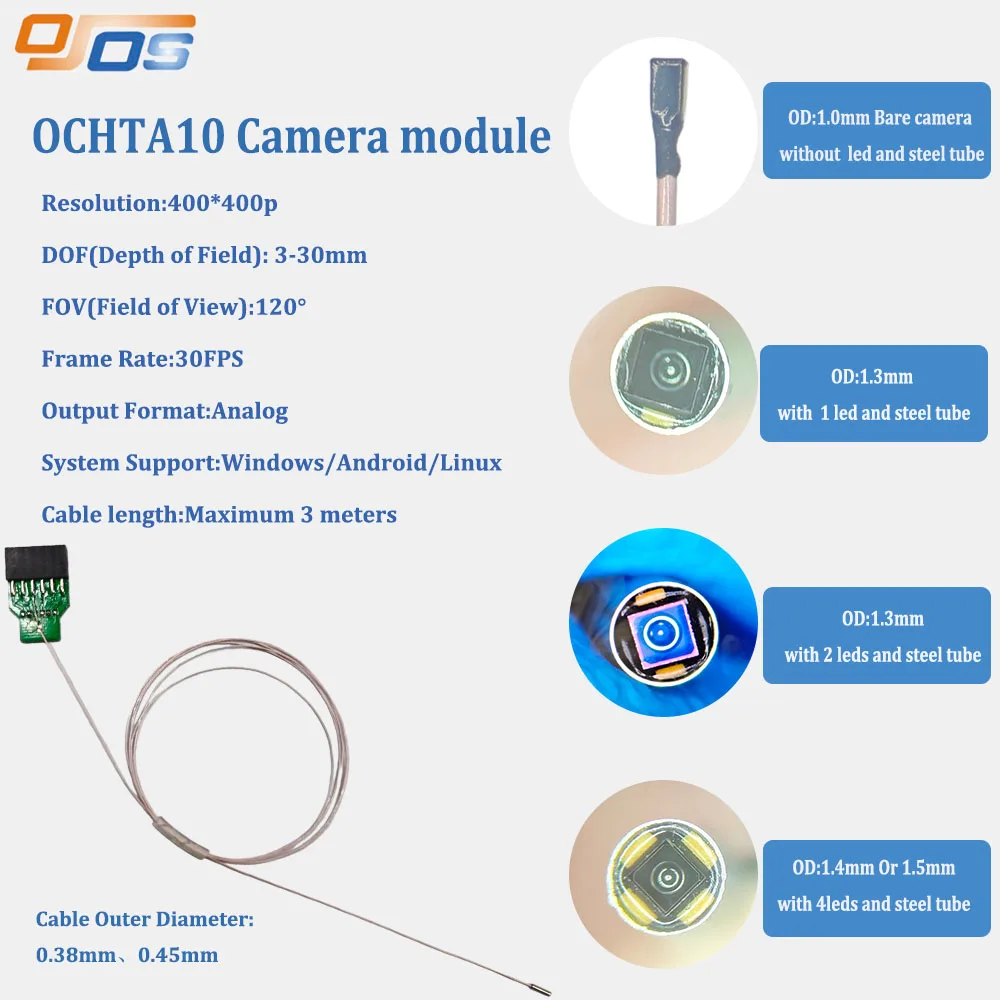 Modulo Fotocamera Endoscopica Micro 1mm Senza LED 1.2mm 1.3mm 400*400p 30fps OCHTA10 Modulo Fotocamera con Sensore CMOS