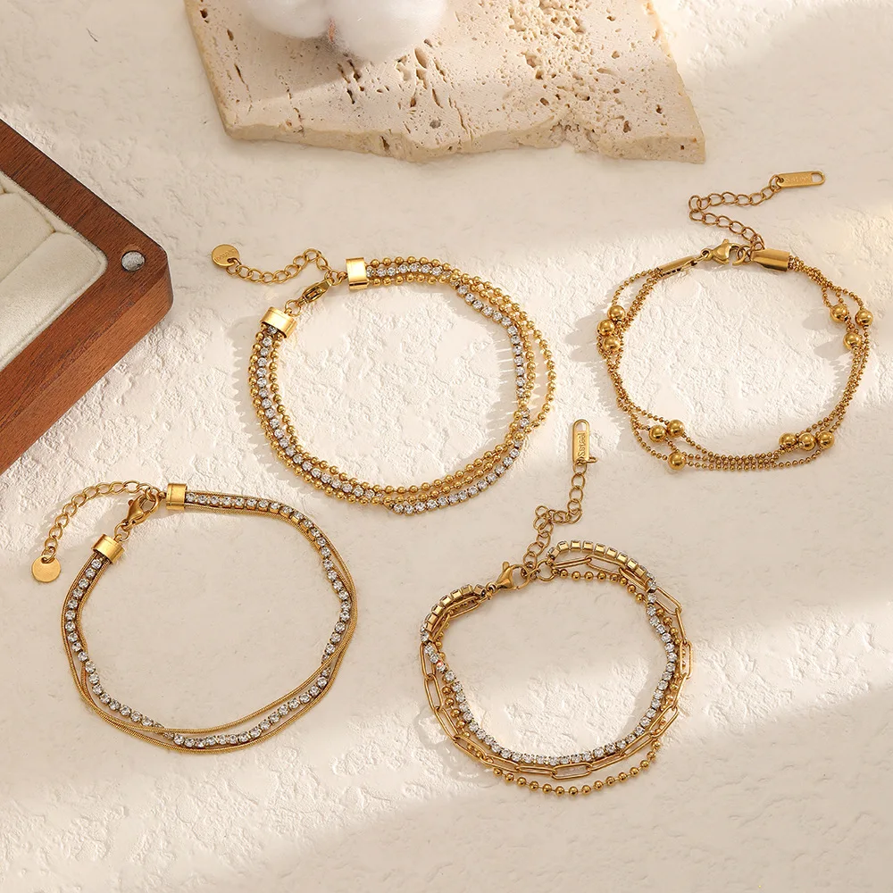 Bracciale N&S elegante a catena a strati in acciaio inossidabile con design a zirconi alla moda minimalista da donna lusso moda argento idea regalo