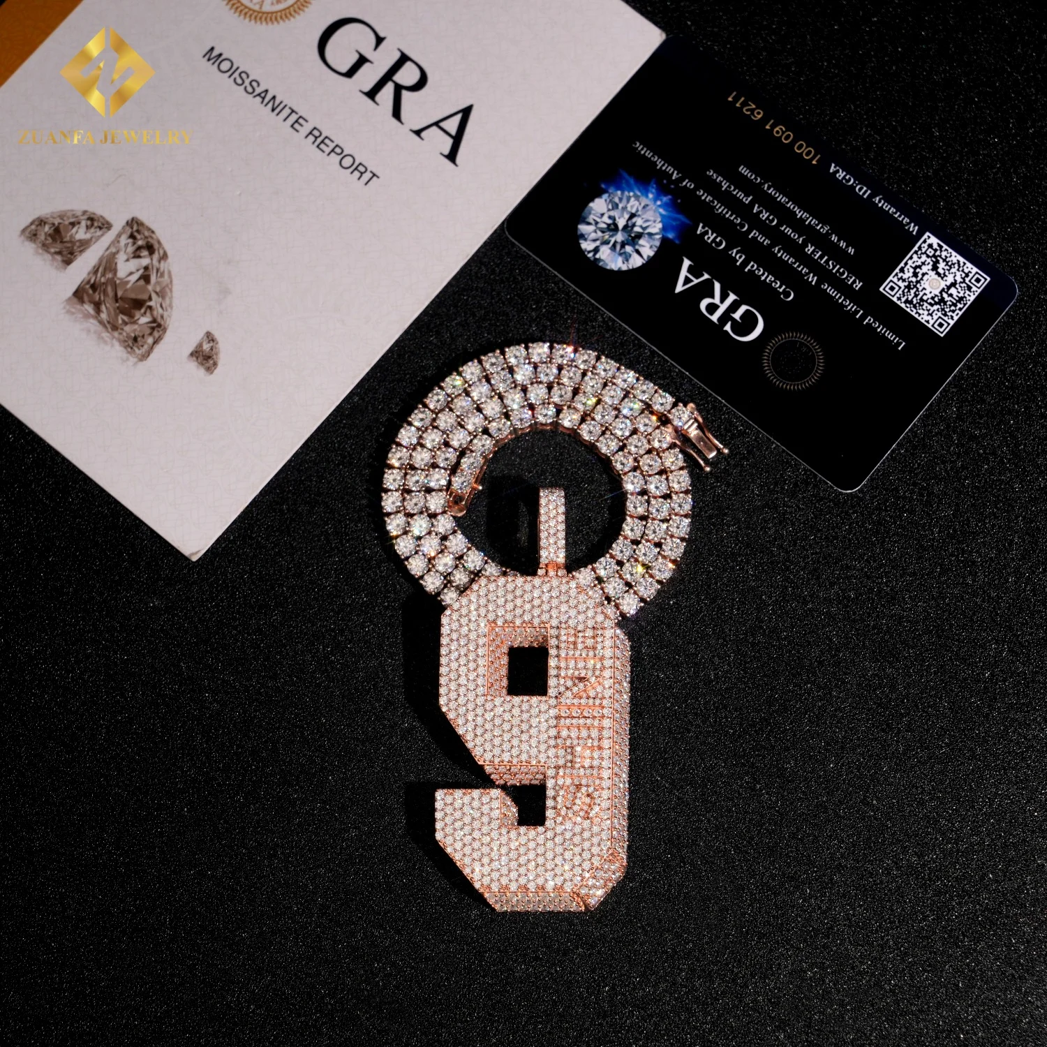 Nuovo arrivo VVS Moissanite ciondolo numero ciondolo 925 argento Sterling ghiaccio Out Moissanite Pass Tester diamante con GRA