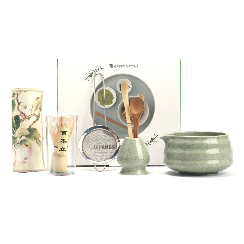 Set di utensili da tè in stile giapponese 7/8 pezzi Set Set di strumenti Chasen per frusta in bambù Set ciotola in Matcha in ceramica frusta Chasen per preparare gli strumenti per il tè