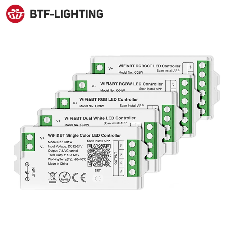 Controller LED Intelligente BT RGBCCT RGB 5050 2835 Cob Strip 2.4G DC12V 24V con Controllo Vocale WIFI RF Dimmer Alexa RGBW
